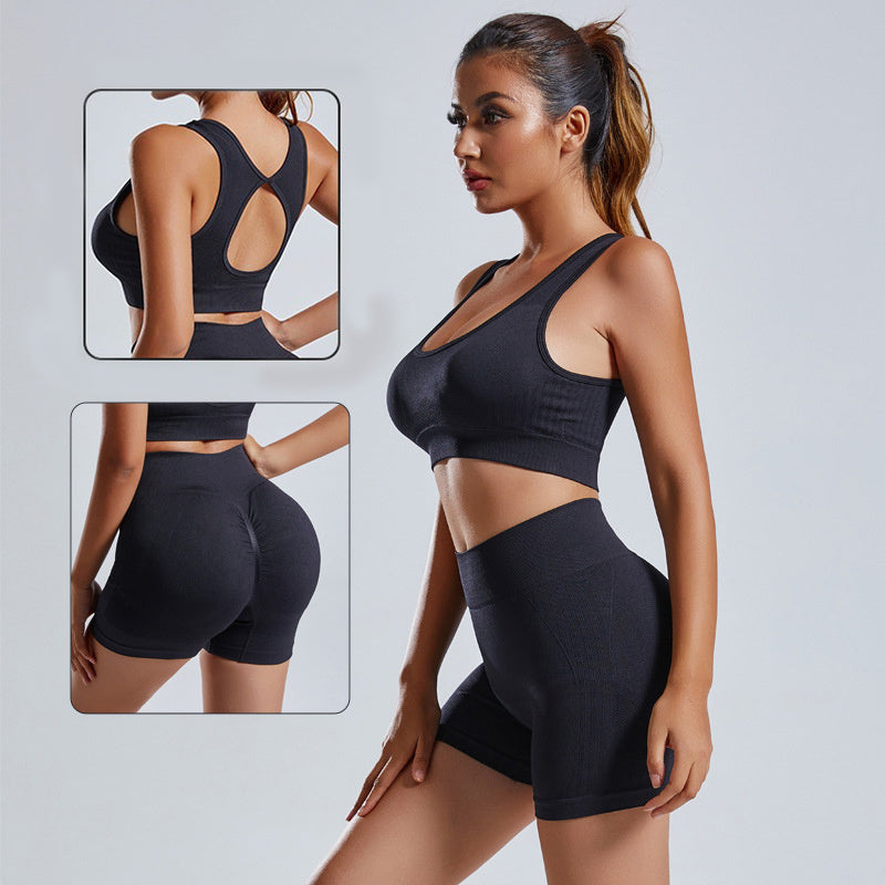 Women Seamless Yoga Set Vest Shorts High Waist Fitness