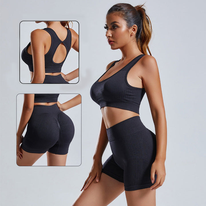 Women Seamless Yoga Set Vest Shorts High Waist Fitness