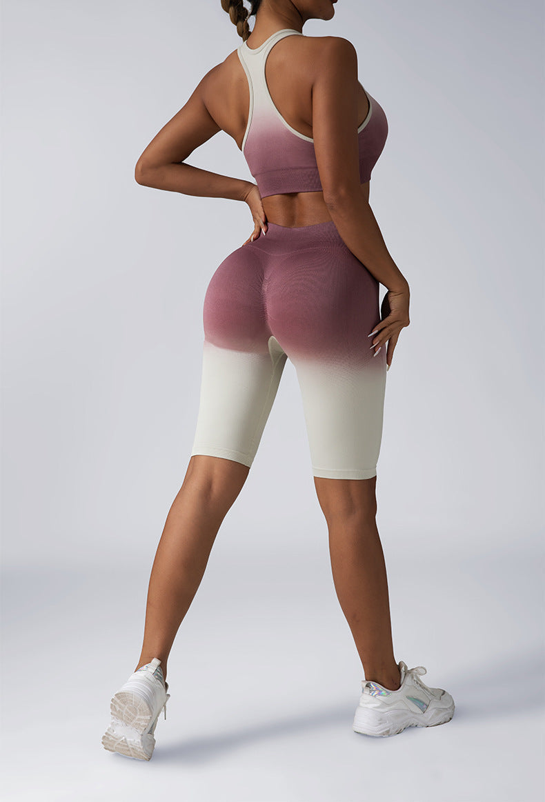 Seamless Women Activewear Set Crop Top High Waist Shorts