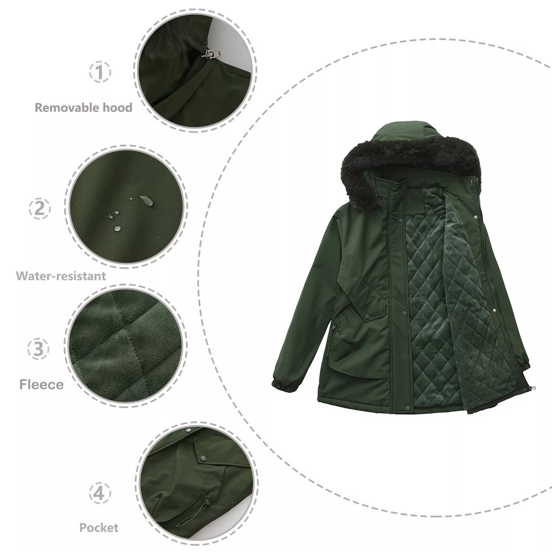 Full Size Fur Hooded Warm Winter Parka Outerwear Plus Size