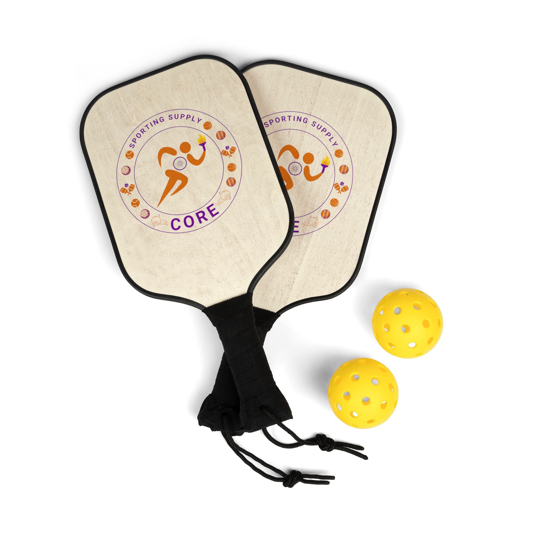 Pickleball Paddle Set — Core Logo 2‑Paddle Kit with 2 Balls