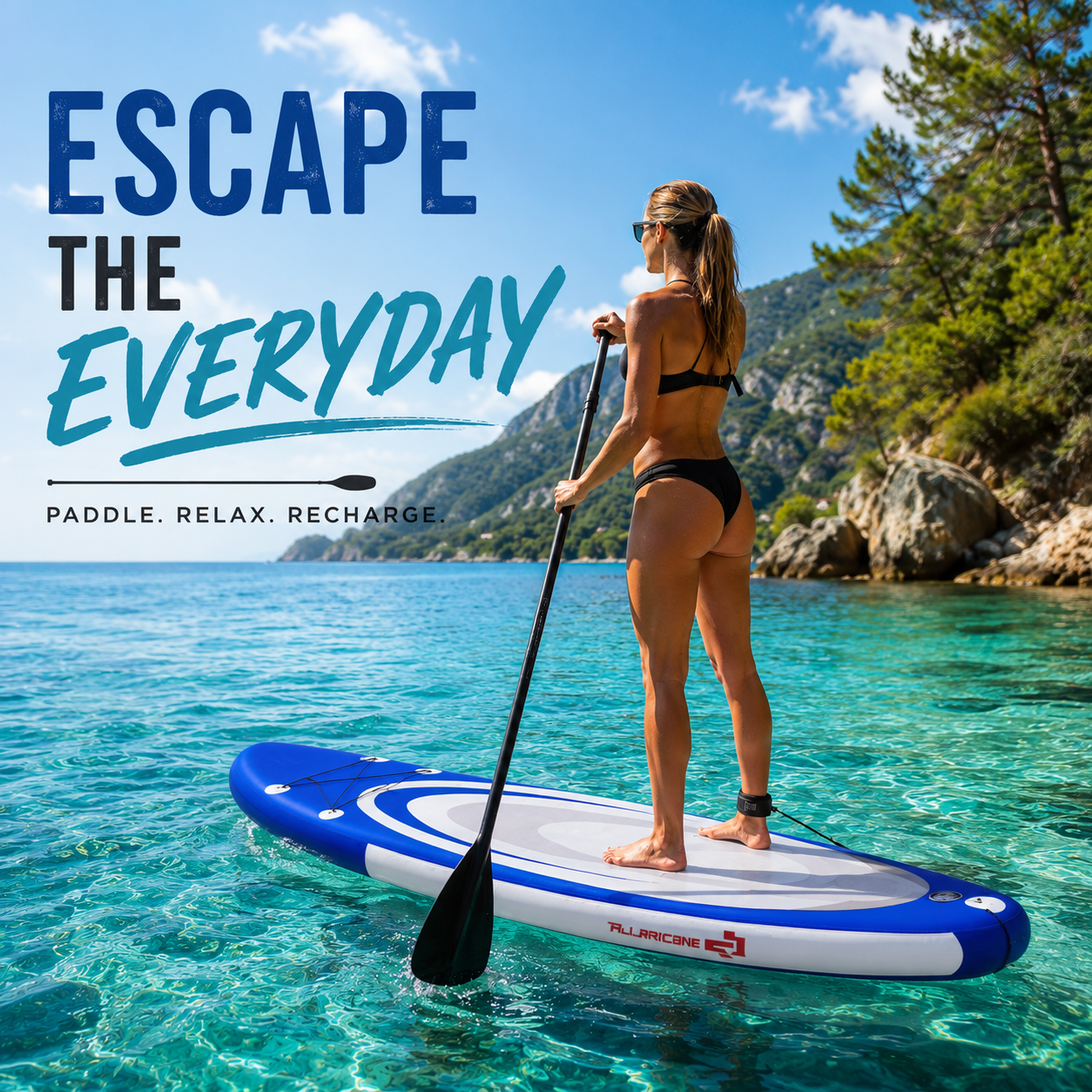 11 Feet Adjustable Inflatable Stand up Paddle SUP Surfboard with Bag
