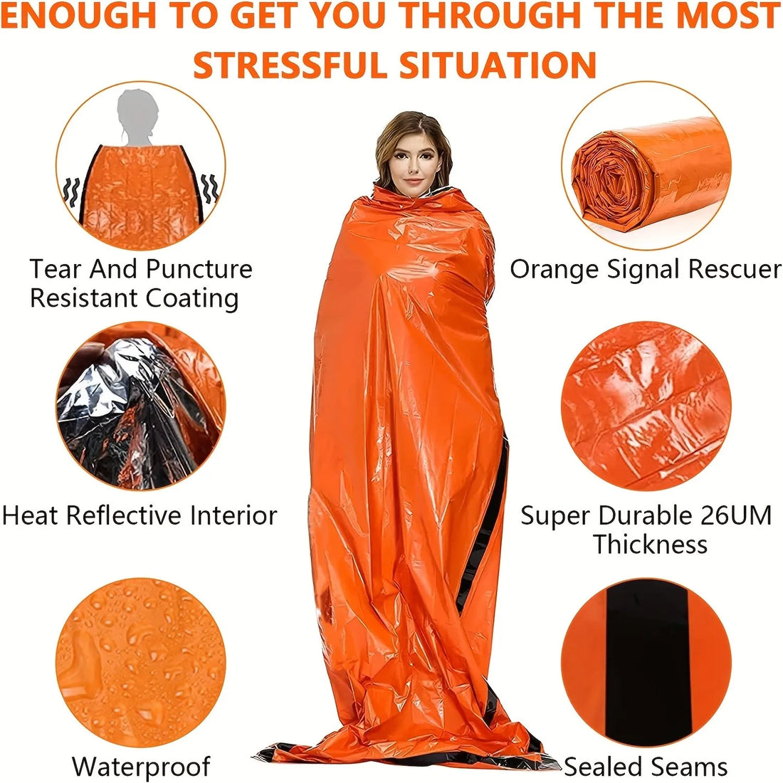 Portable Waterproof Emergency Sleeping Bag Thermal Mylar Survival Sack