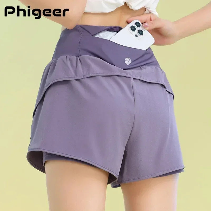 Women Yoga Shorts Lightweight Breathable Gym Workout Pocket
