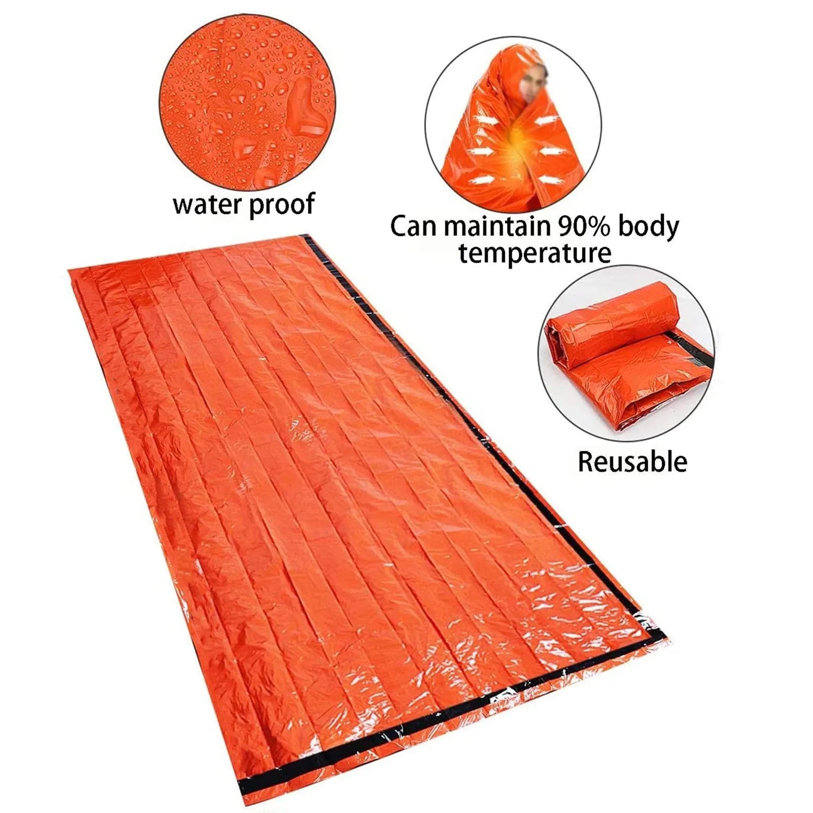 Portable Waterproof Emergency Sleeping Bag Thermal Mylar Survival Sack
