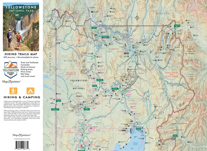 Yellowstone Hiking Trails GPS Map Paper Mobile Adventure Guide