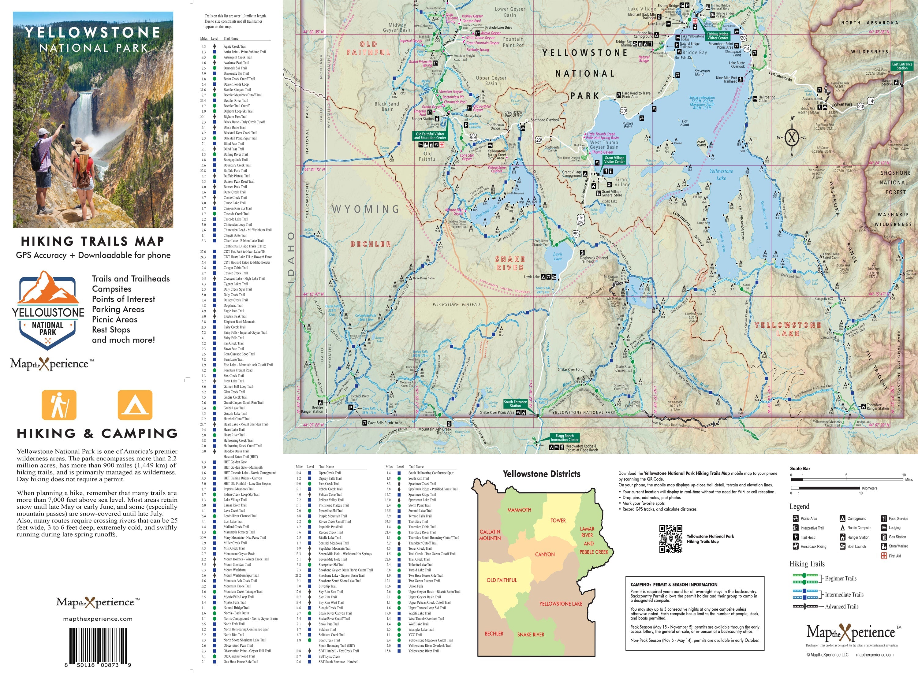 Yellowstone Hiking Trails GPS Map Paper Mobile Adventure Guide