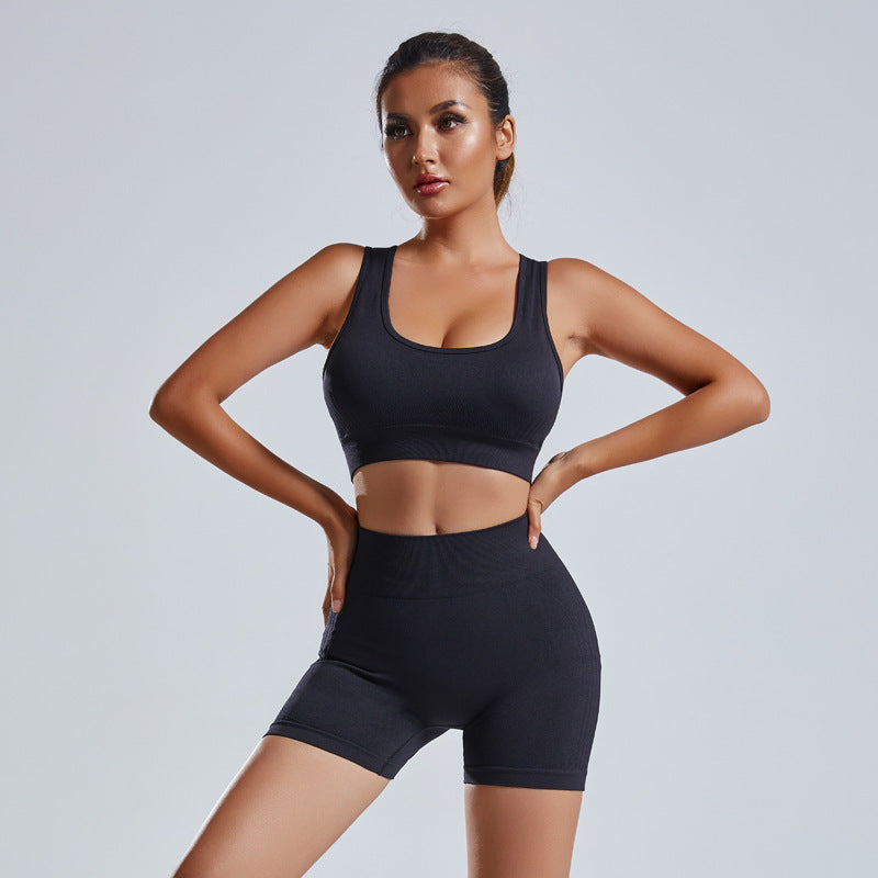 Women Seamless Yoga Set Vest Shorts High Waist Fitness