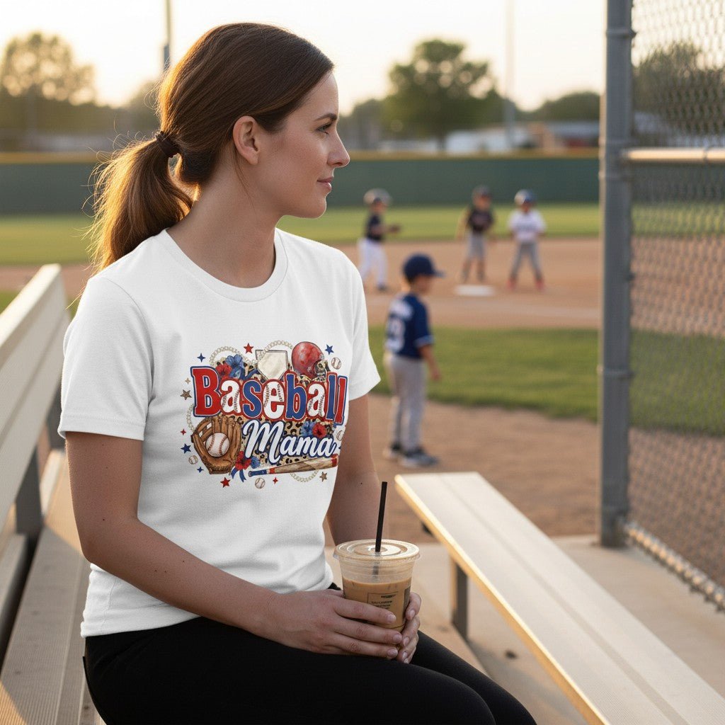 Baseball Mama T-Shirt Travel Team Sports Graphic Tee 100% Cotton