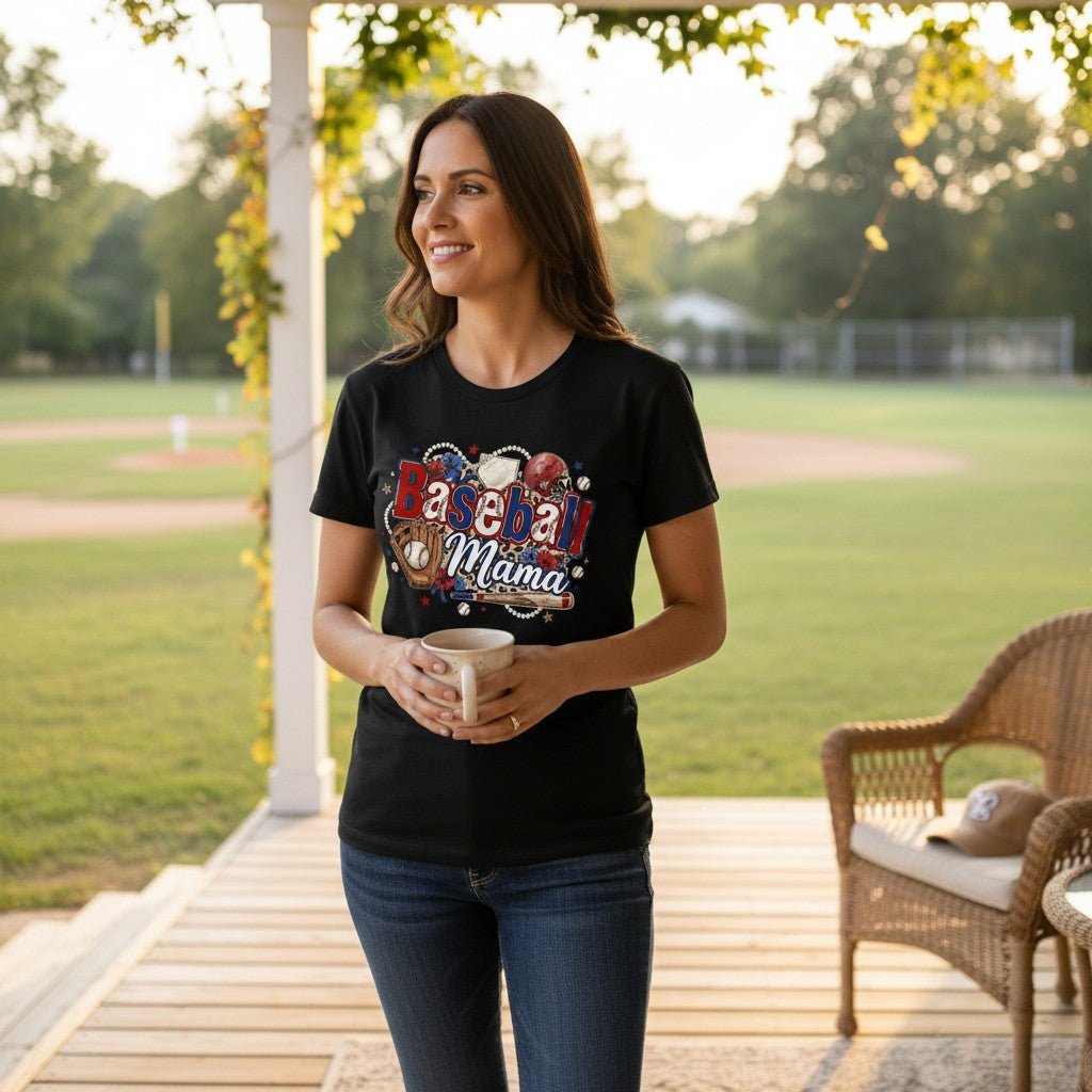 Baseball Mama T-Shirt Travel Team Sports Graphic Tee 100% Cotton