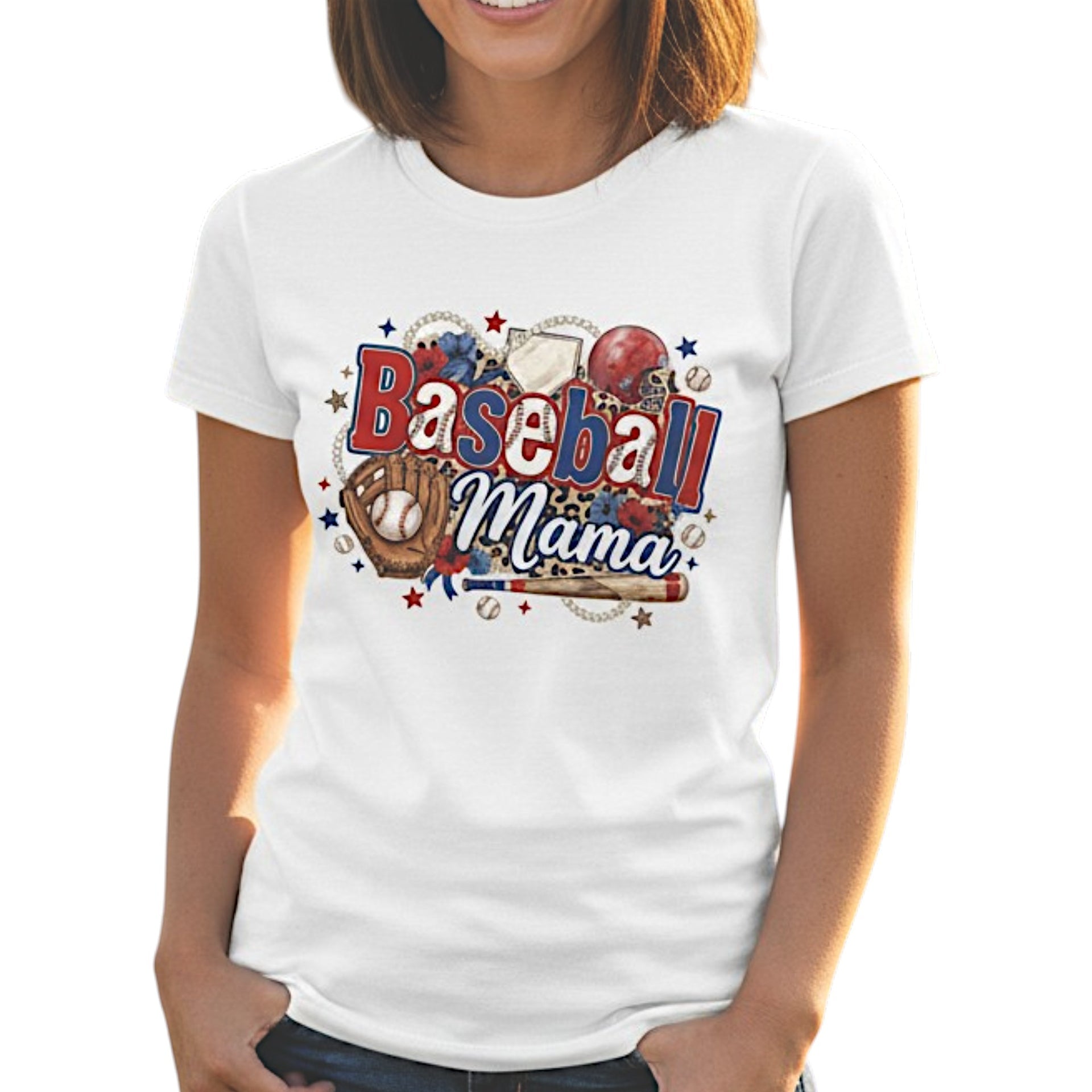 Baseball Mama T-Shirt Travel Team Sports Graphic Tee 100% Cotton