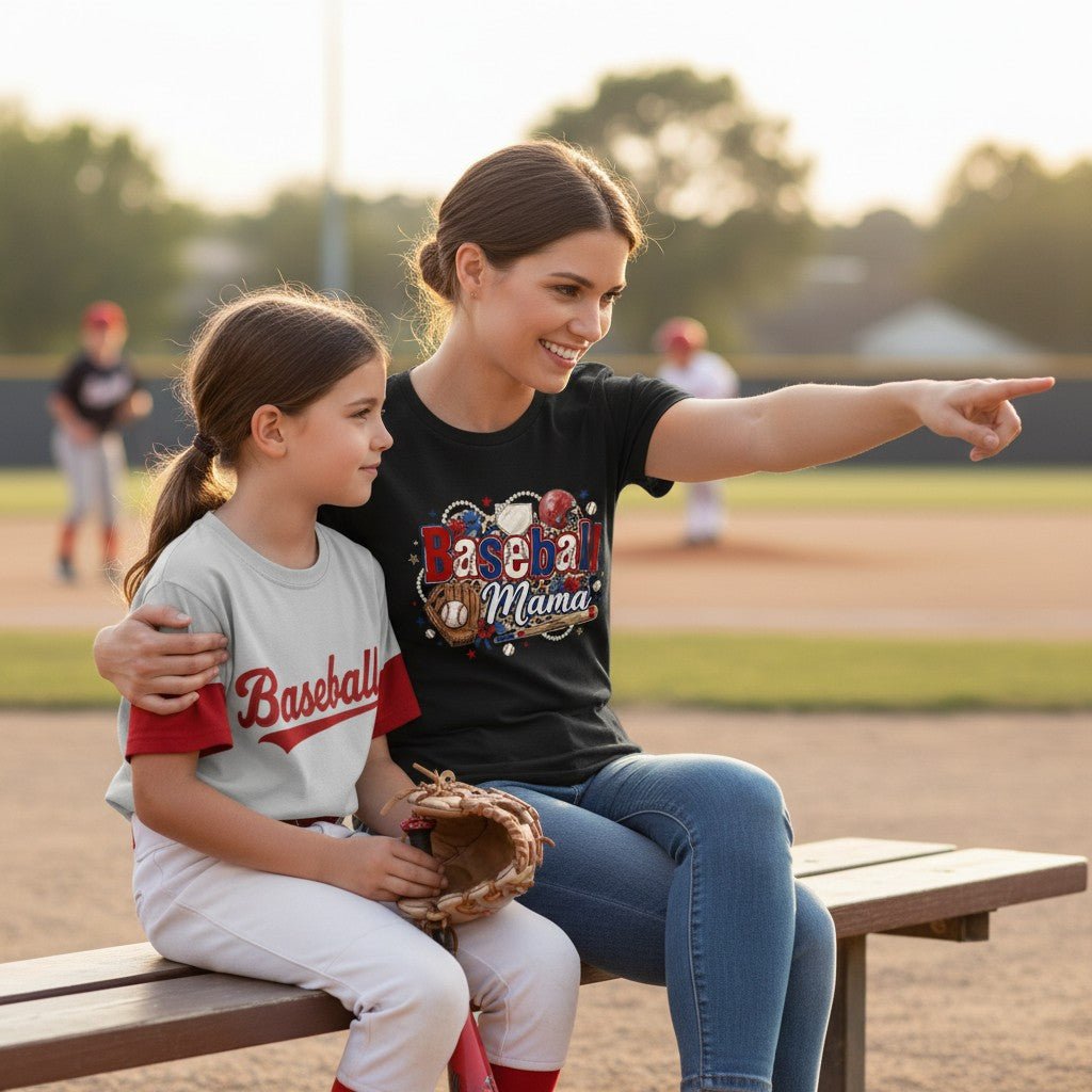 Baseball Mama T-Shirt Travel Team Sports Graphic Tee 100% Cotton