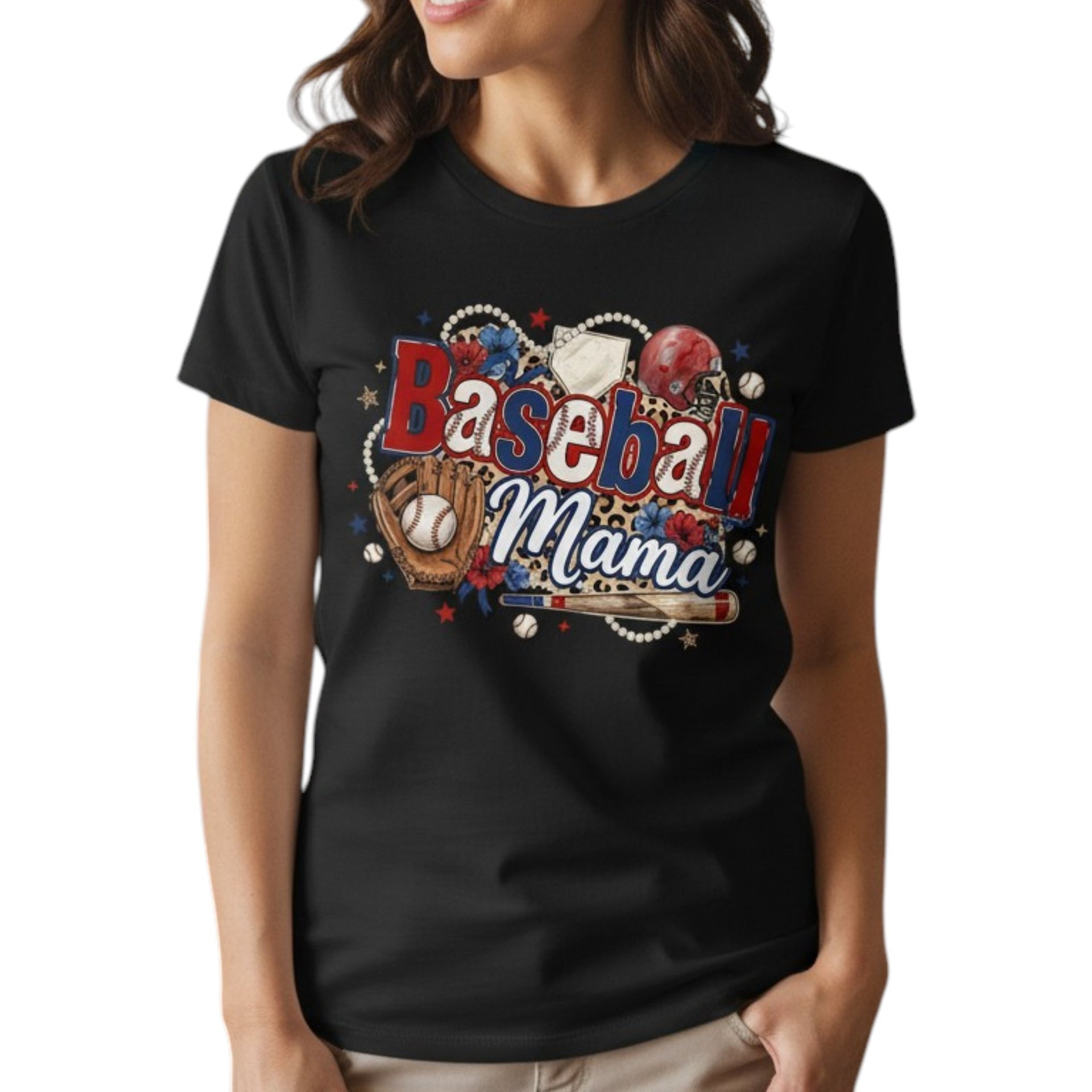 Baseball Mama T-Shirt Travel Team Sports Graphic Tee 100% Cotton
