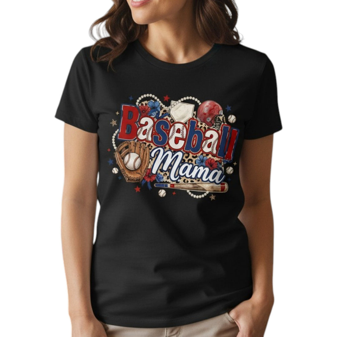 Baseball Mama T-Shirt Travel Team Sports Graphic Tee 100% Cotton