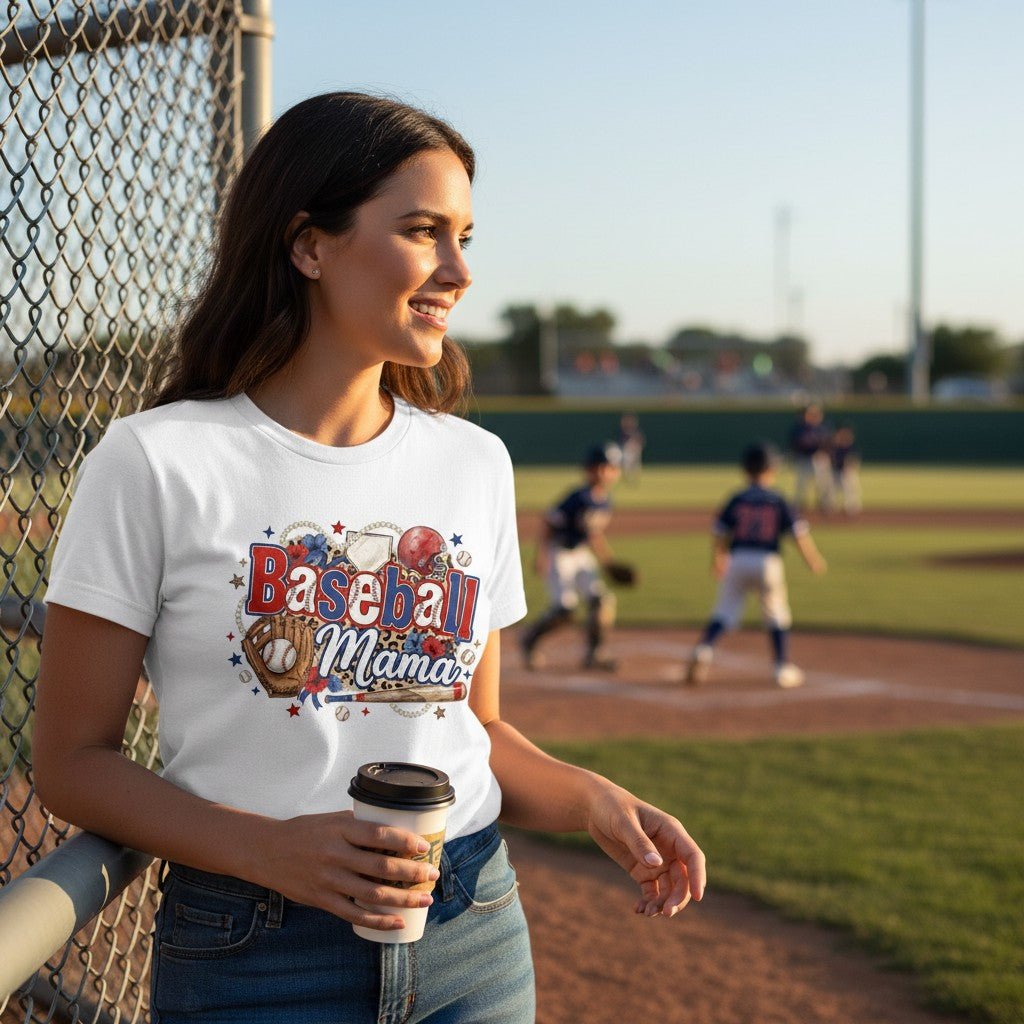 Baseball Mama T-Shirt Travel Team Sports Graphic Tee 100% Cotton