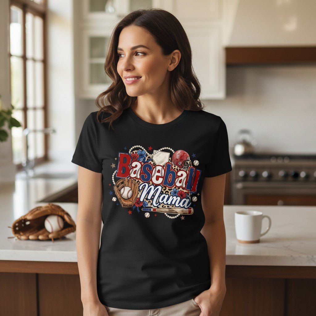Baseball Mama T-Shirt Travel Team Sports Graphic Tee 100% Cotton