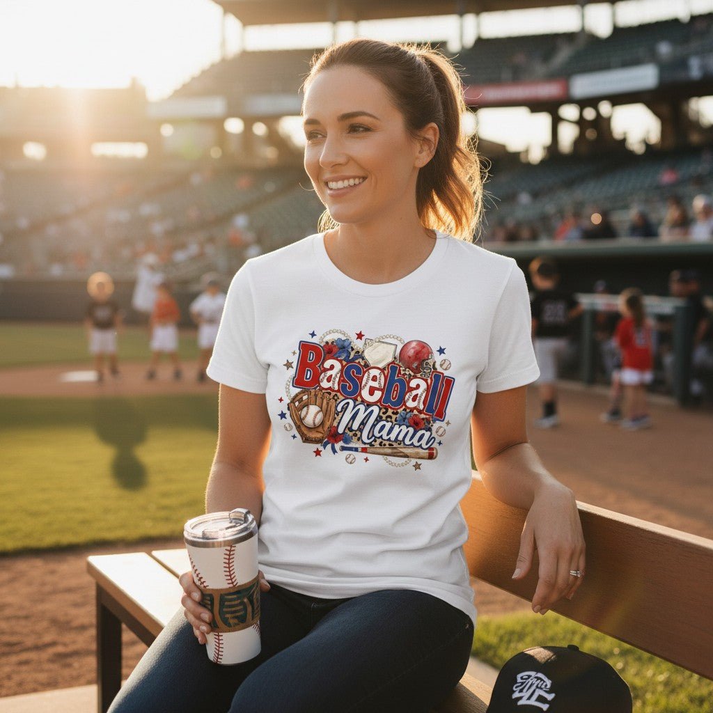 Baseball Mama T-Shirt Travel Team Sports Graphic Tee 100% Cotton