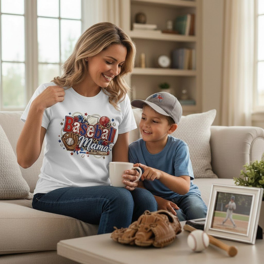 Baseball Mama T-Shirt Travel Team Sports Graphic Tee 100% Cotton