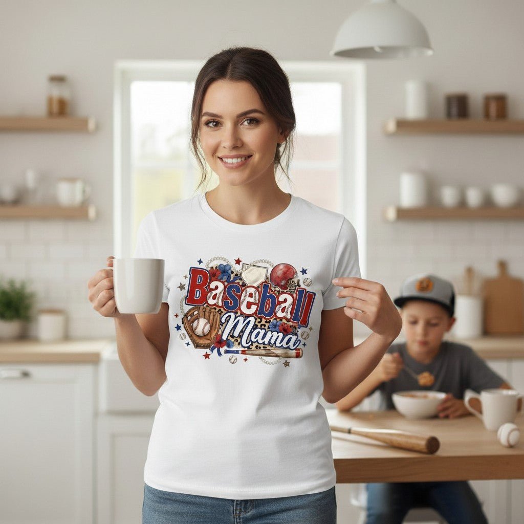 Baseball Mama T-Shirt Travel Team Sports Graphic Tee 100% Cotton