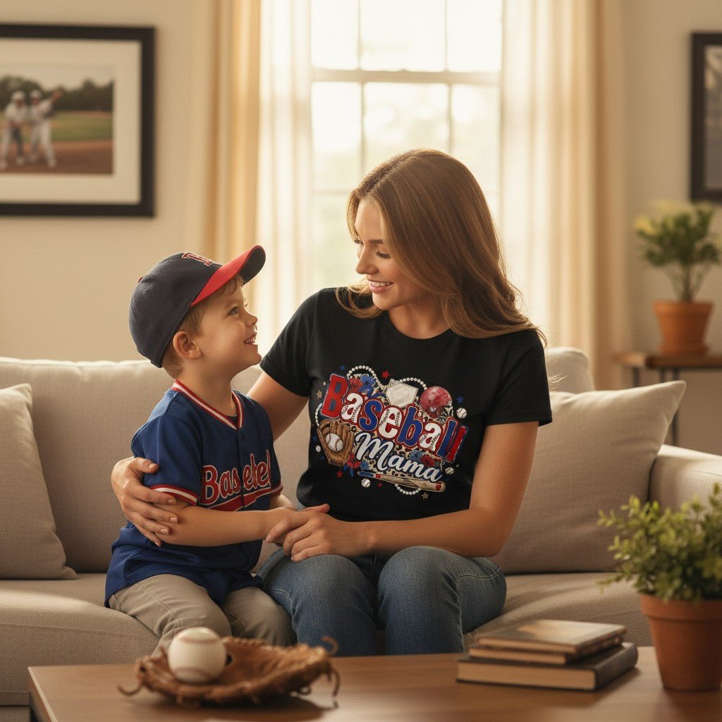 Baseball Mama T-Shirt Travel Team Sports Graphic Tee 100% Cotton