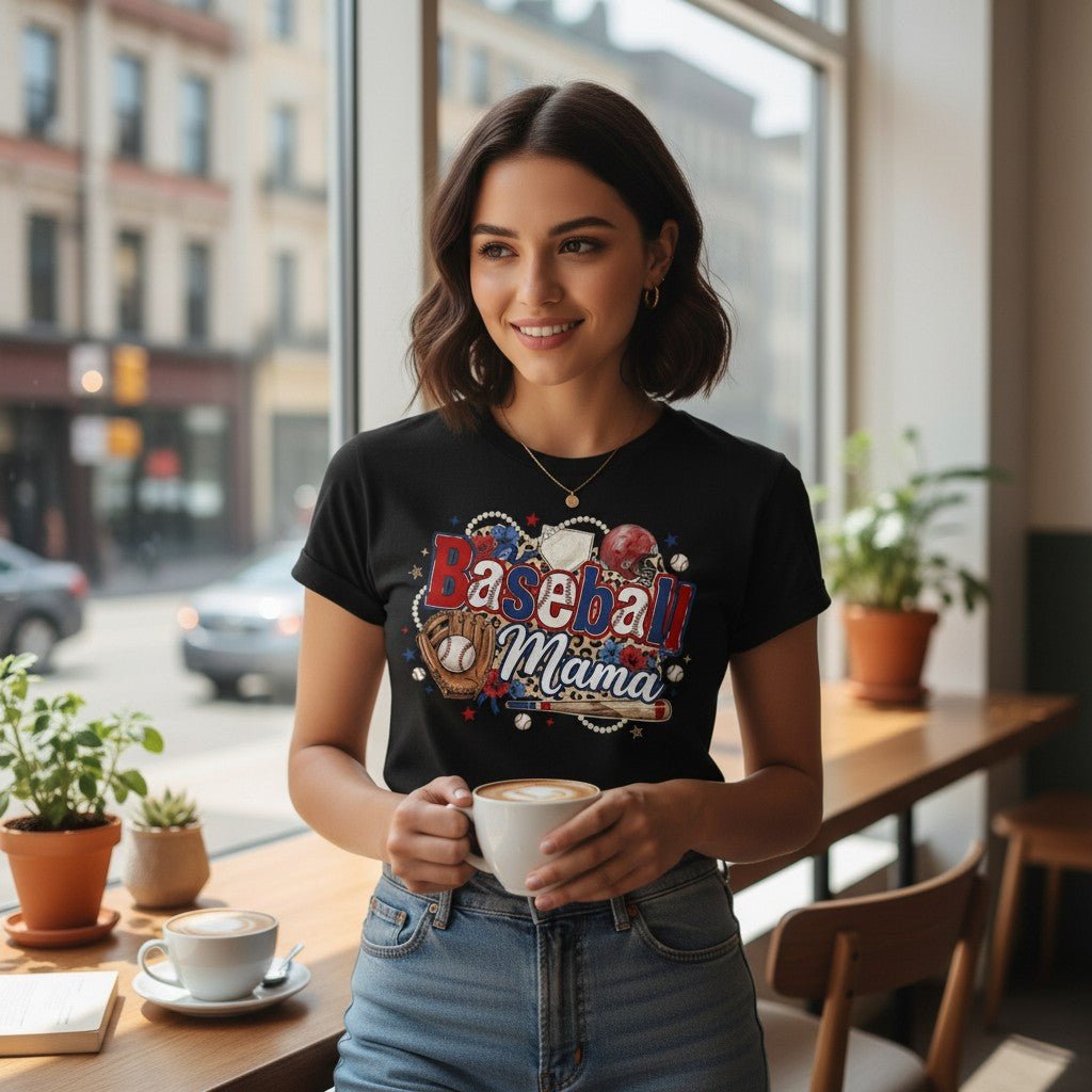 Baseball Mama T-Shirt Travel Team Sports Graphic Tee 100% Cotton