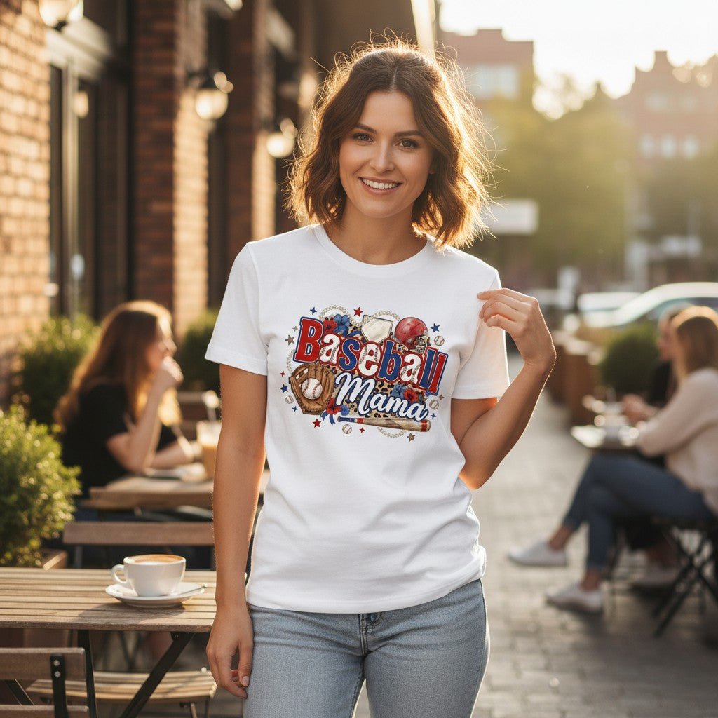 Baseball Mama T-Shirt Travel Team Sports Graphic Tee 100% Cotton