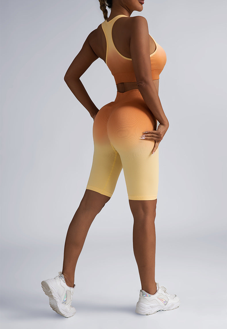 Seamless Women Activewear Set Crop Top High Waist Shorts