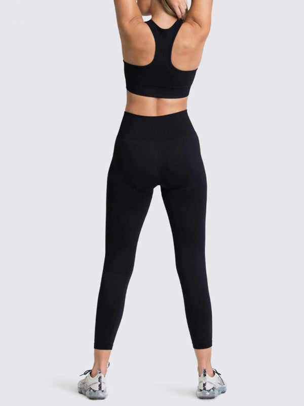 Women Seamless Knit Vest Pants Set High Waist Fitness
