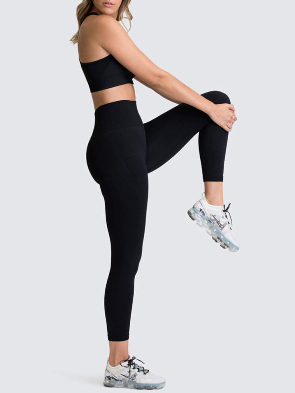 Women Seamless Knit Vest Pants Set High Waist Fitness