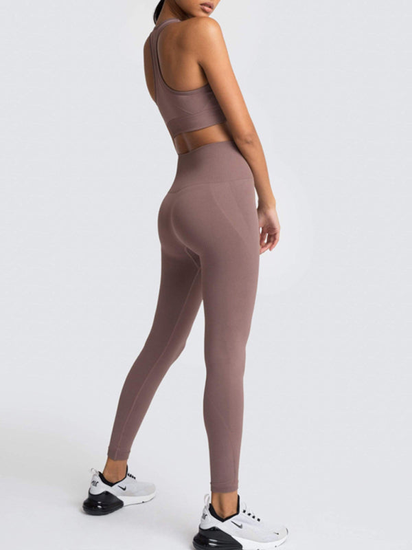 Women Seamless Knit Vest Pants Set High Waist Fitness