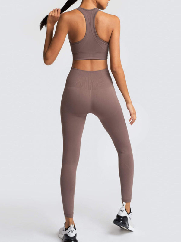 Women Seamless Knit Vest Pants Set High Waist Fitness
