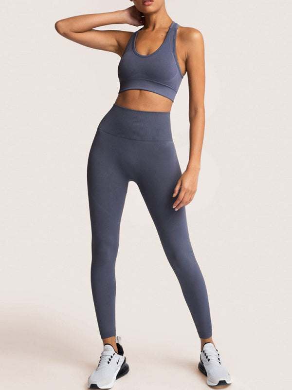 Women Seamless Knit Vest Pants Set High Waist Fitness