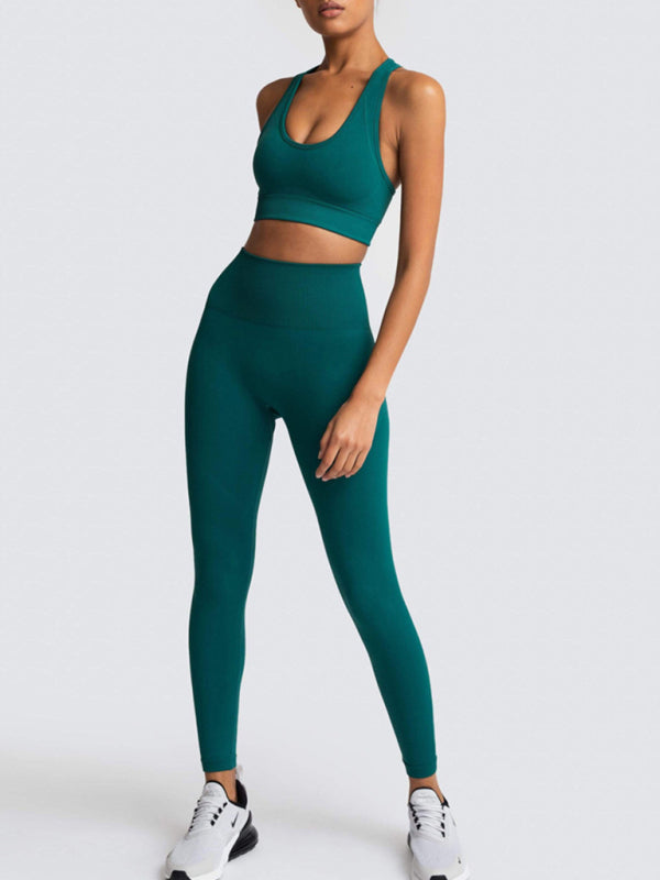 Women Seamless Knit Vest Pants Set High Waist Fitness
