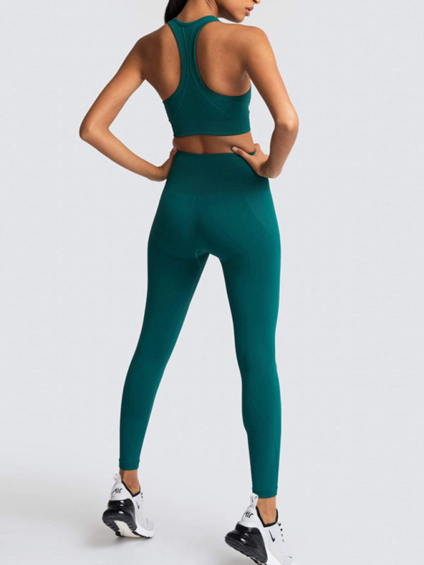 Women Seamless Knit Vest Pants Set High Waist Fitness