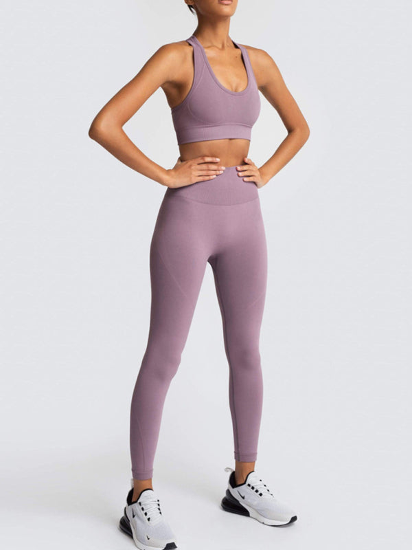 Women Seamless Knit Vest Pants Set High Waist Fitness