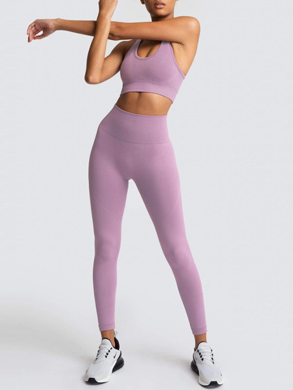 Women Seamless Knit Vest Pants Set High Waist Fitness