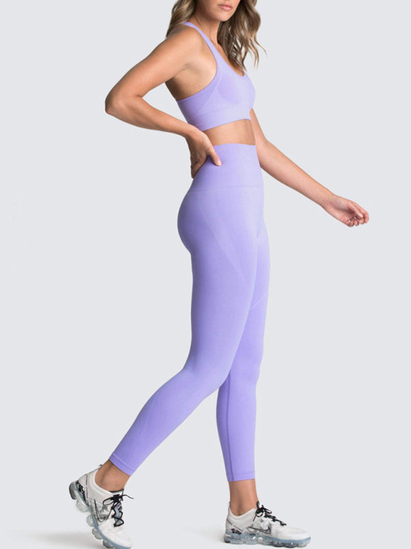 Women Seamless Knit Vest Pants Set High Waist Fitness