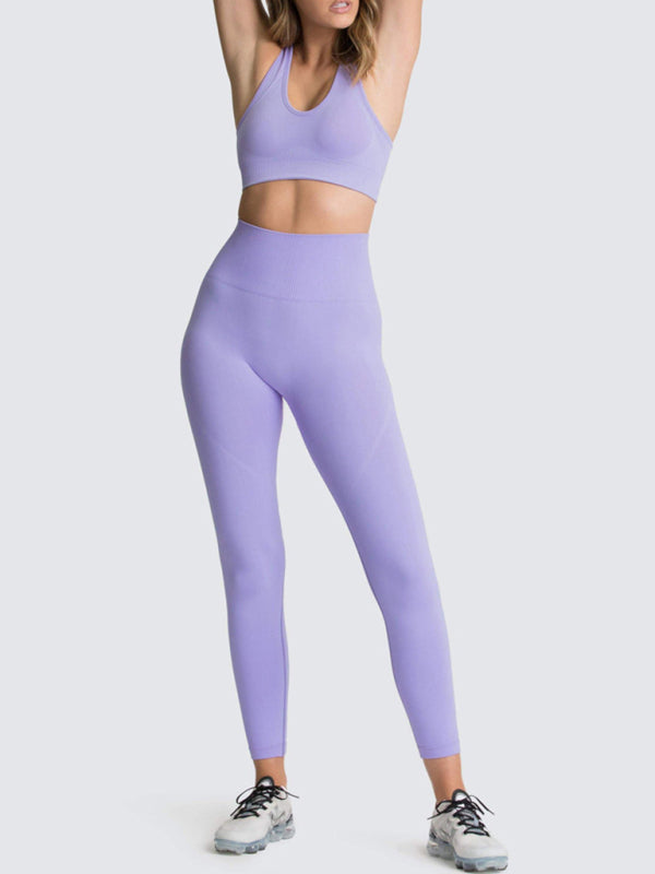 Women Seamless Knit Vest Pants Set High Waist Fitness