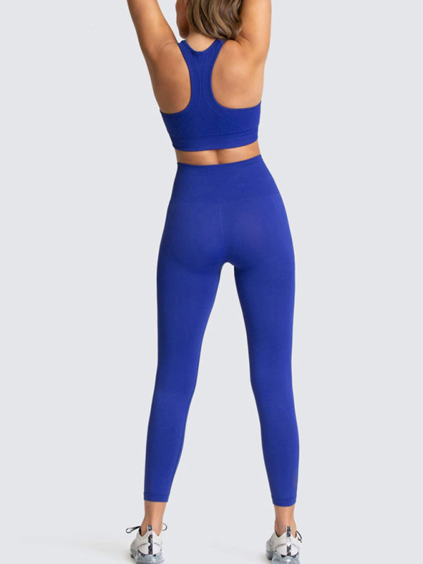 Women Seamless Knit Vest Pants Set High Waist Fitness
