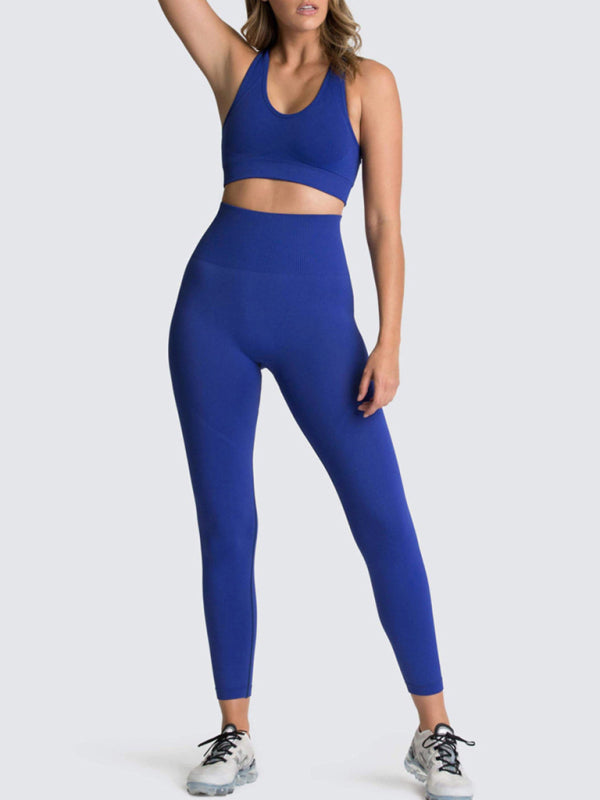 Women Seamless Knit Vest Pants Set High Waist Fitness