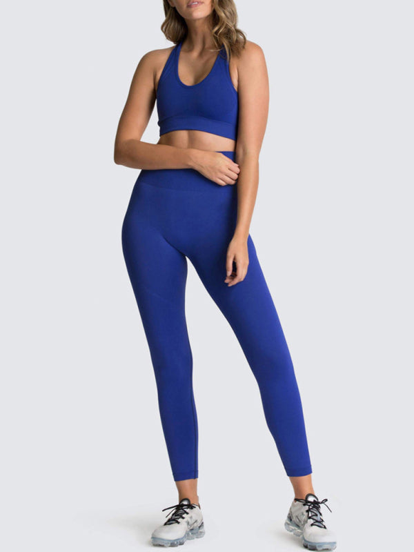 Women Seamless Knit Vest Pants Set High Waist Fitness