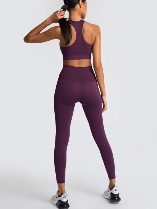 Women Seamless Knit Vest Pants Set High Waist Fitness