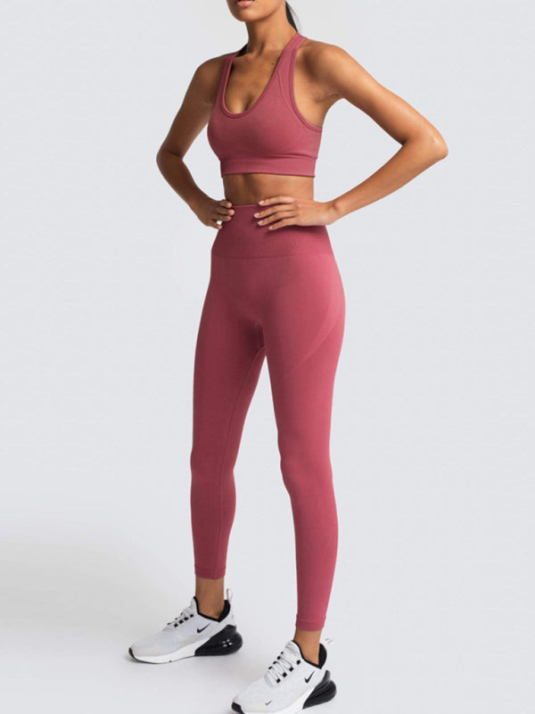 Women Seamless Knit Vest Pants Set High Waist Fitness