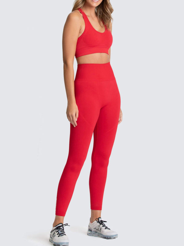 Women Seamless Knit Vest Pants Set High Waist Fitness