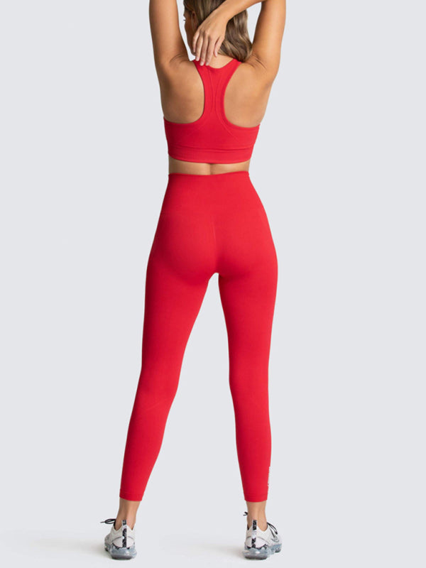 Women Seamless Knit Vest Pants Set High Waist Fitness