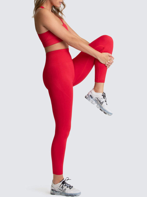 Women Seamless Knit Vest Pants Set High Waist Fitness