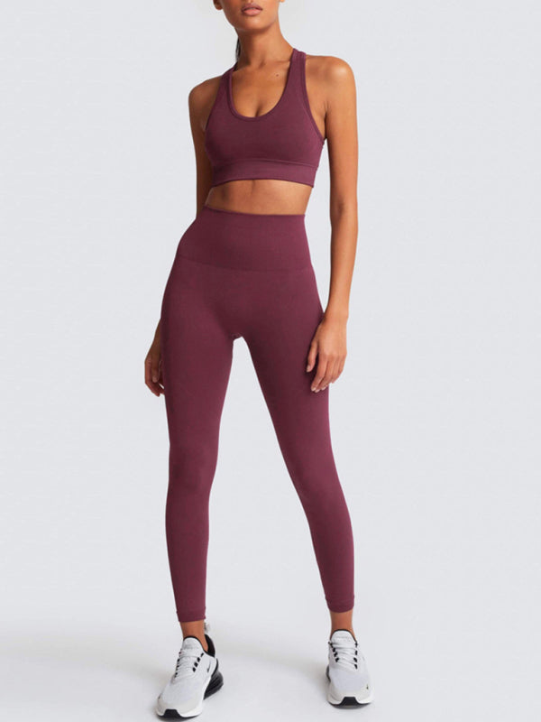 Women Seamless Knit Vest Pants Set High Waist Fitness